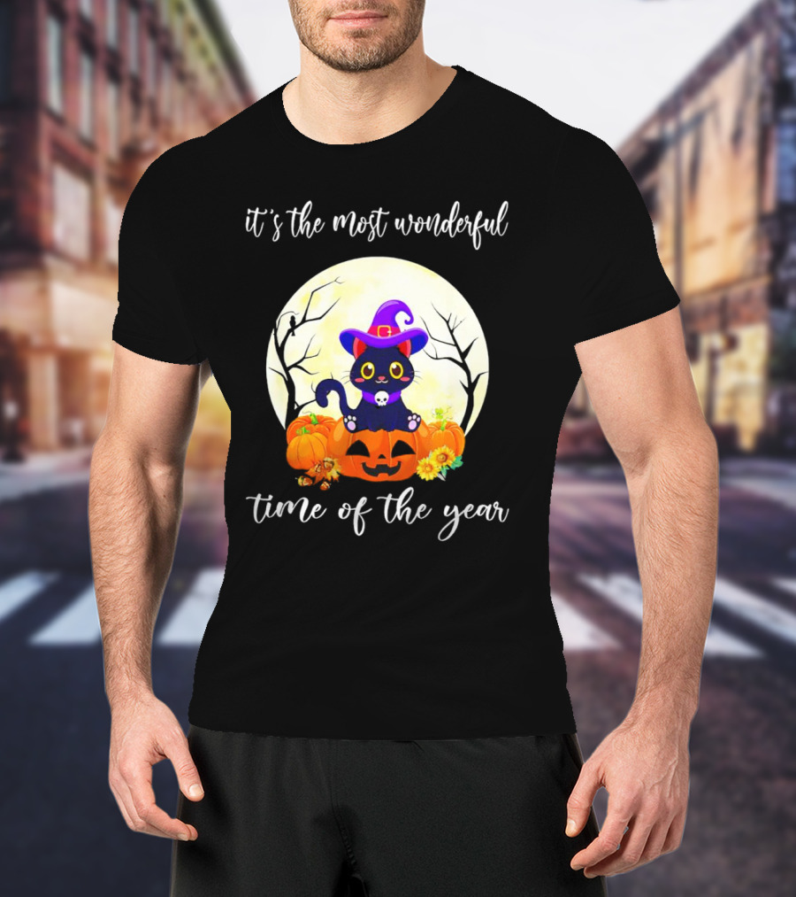 It’s The Most Wonderful Time Of The Year Cat Witch Halloween Pumpkin Moon T-Shirt
