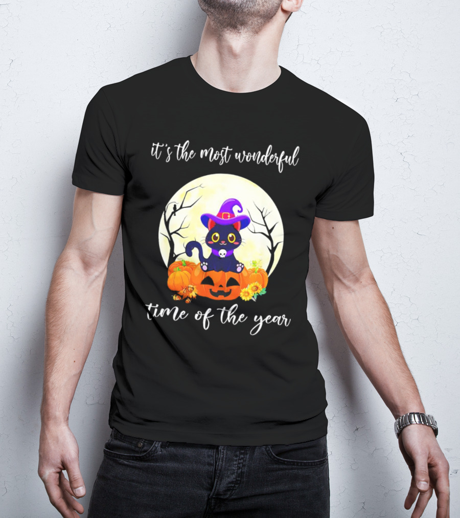 It’s The Most Wonderful Time Of The Year Cat Witch Halloween Pumpkin Moon T-Shirt