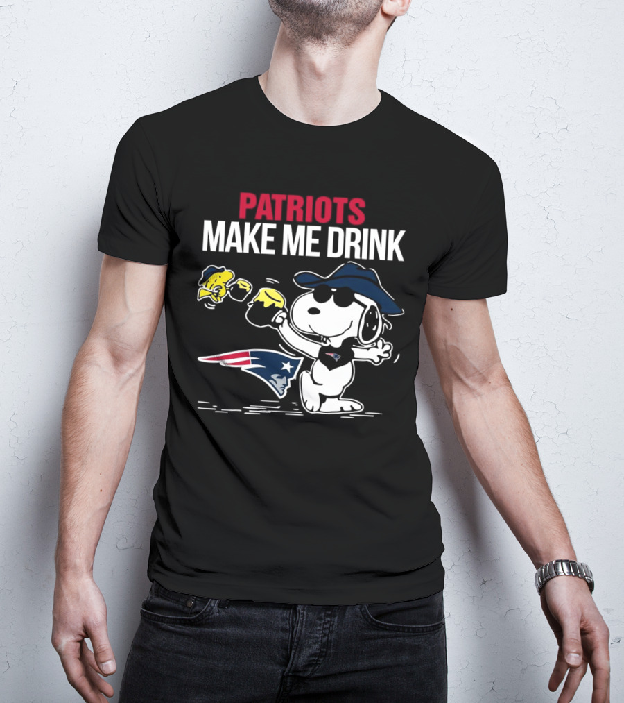 Patriots Snoopy Make Me Drink New England Football Peanuts Woodstock T-Shirt