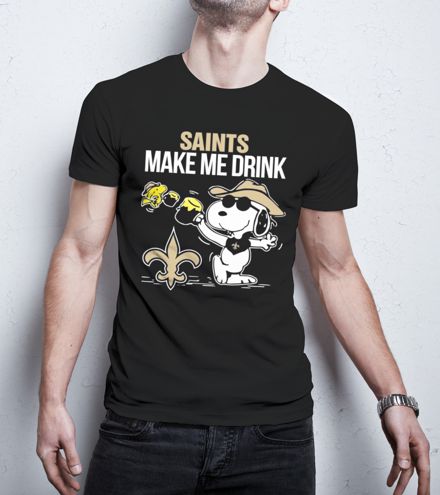 Snoopy Saints Make Me Drink With Football Logo And Hat T-Shirt