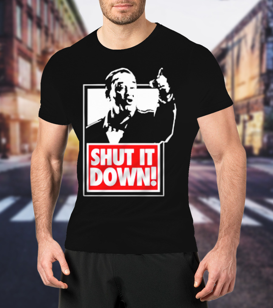 SHUT IT DOWN Meme Bold Red And White Iconic T-Shirt