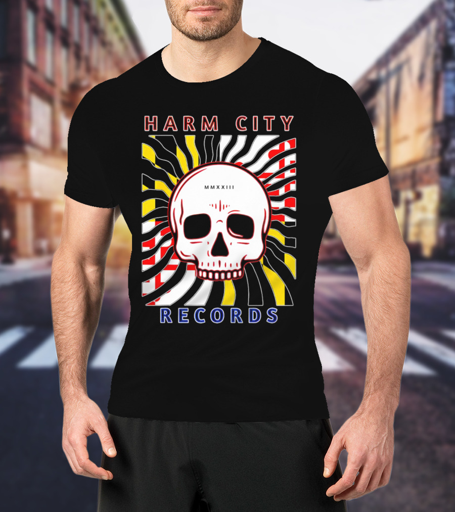 Harm City Records Baltimore Maryland Charm City MMXXIII Skull T-Shirt