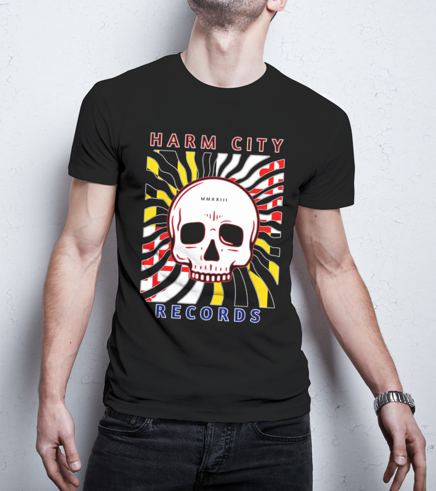 Harm City Records Baltimore Maryland Charm City MMXXIII Skull T-Shirt