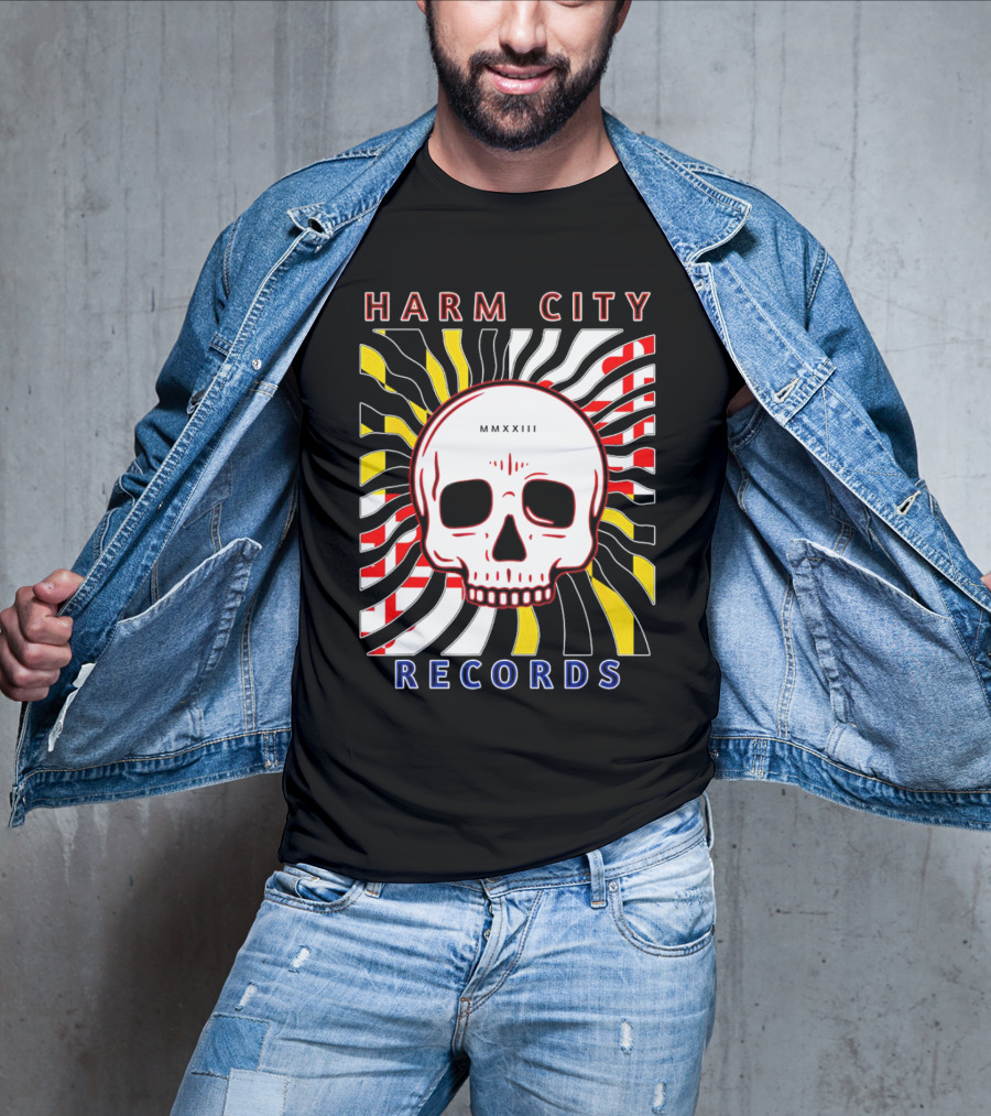 Harm City Records Baltimore Maryland Charm City MMXXIII Skull T-Shirt