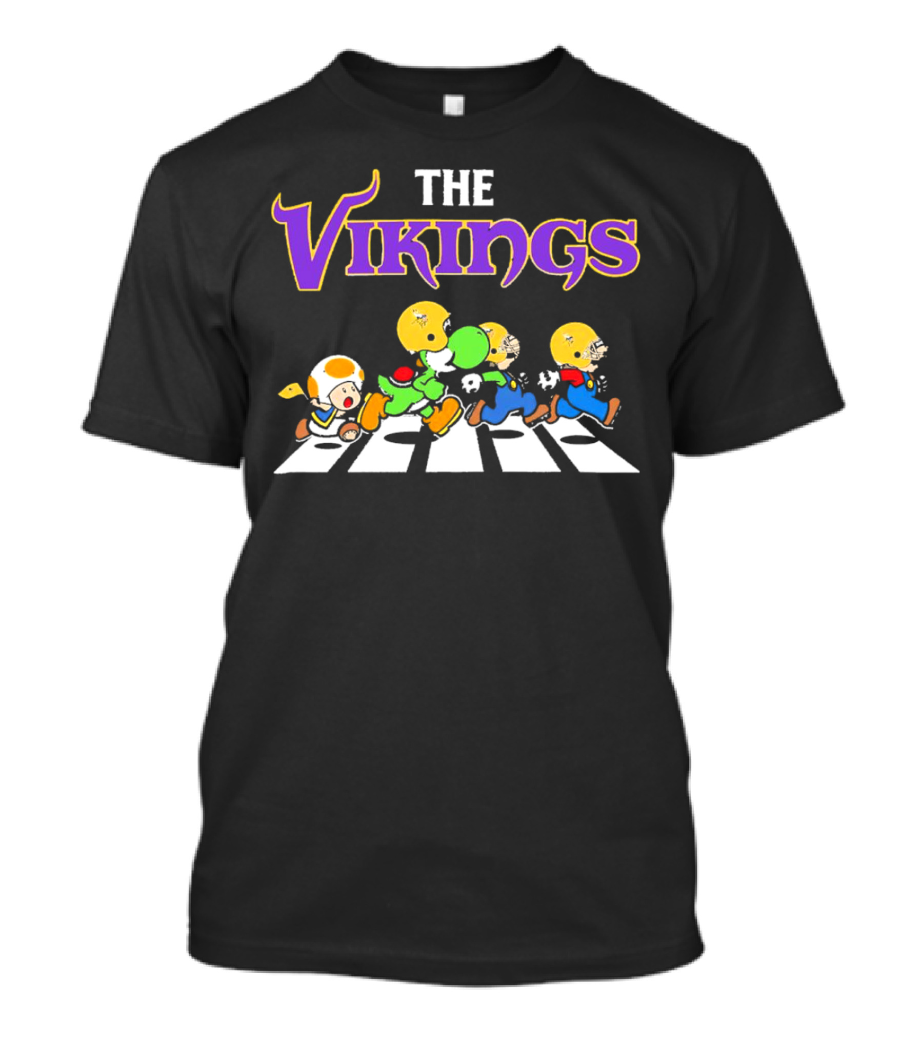 Super Mario Characters Crossing For Minnesota Vikings Sports Fans T-Shirt