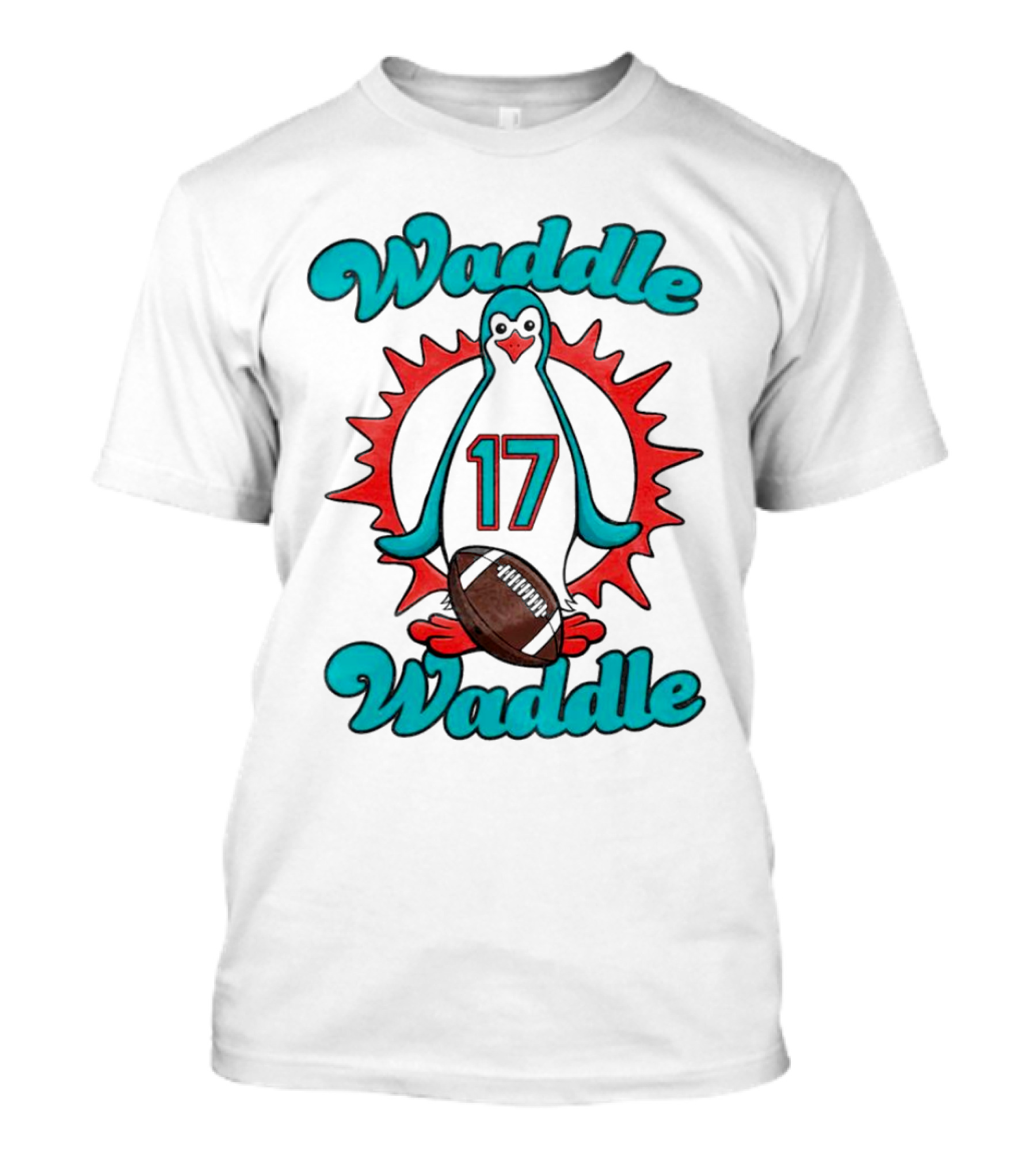 Waddle Waddle 17 Miami Dolphin Football Penguin T-Shirt