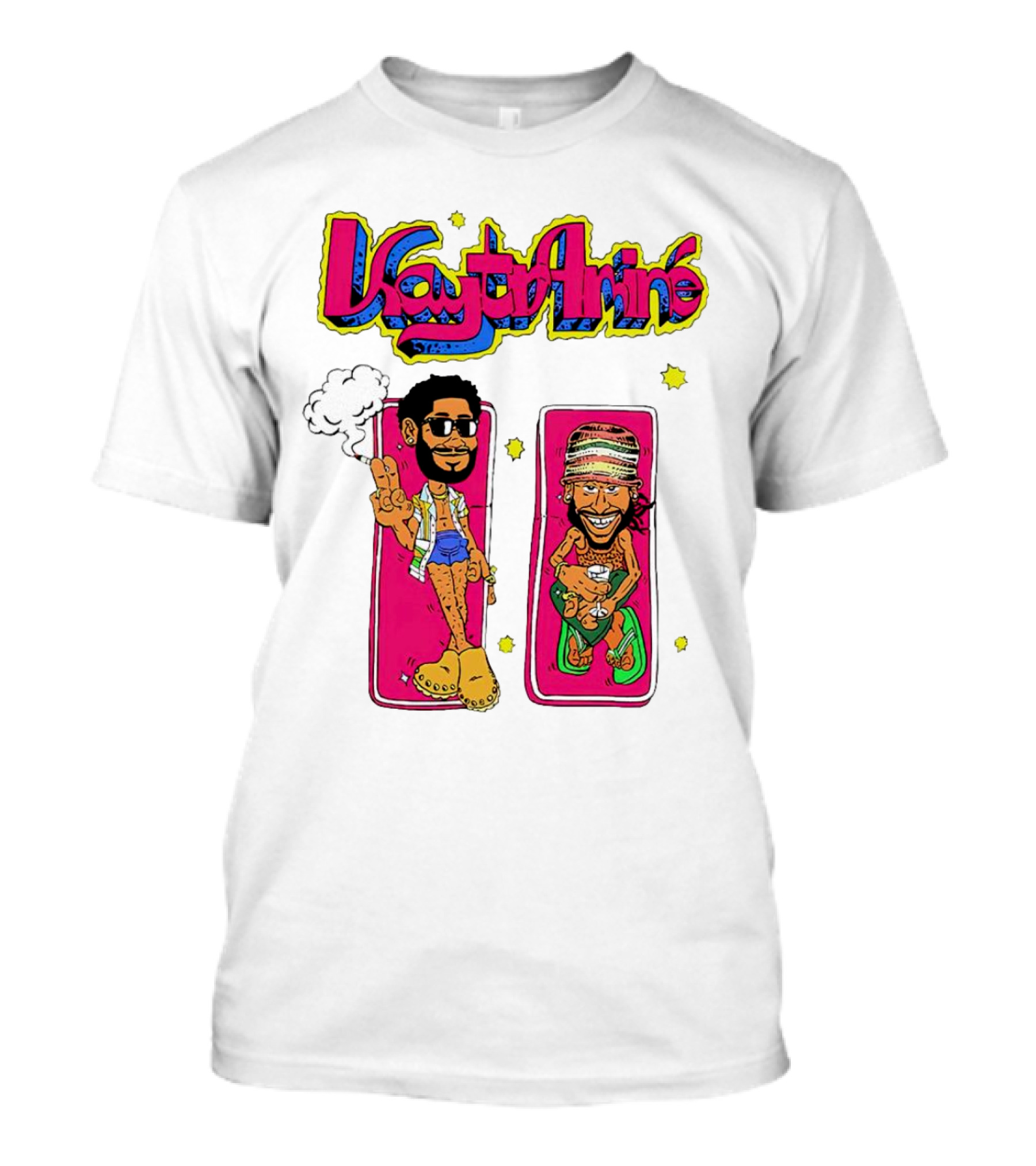 Kaytramine Smoking Drinking Cartoon Characters Relaxing T-Shirt