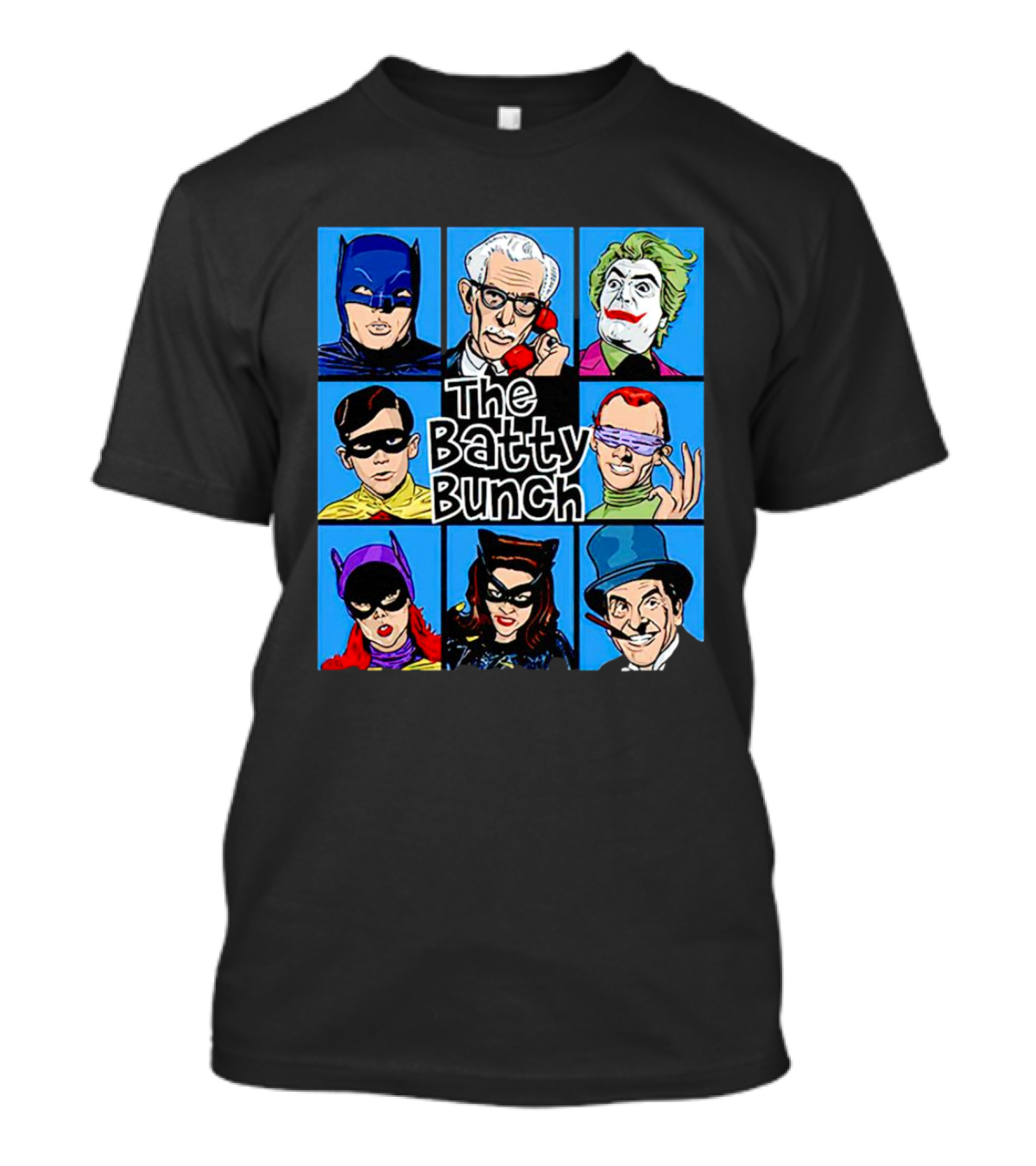 The Batty Bunch Batman Joker Riddler Catwoman Classic Characters T-Shirt
