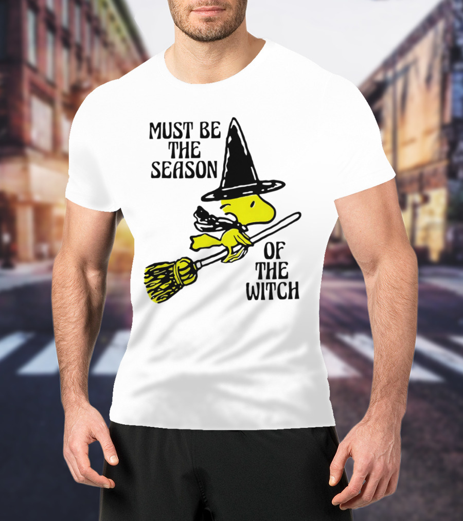 Must Be The Season Of The Witch Halloween Woodstock Peanuts Broomstick T-Shirt
