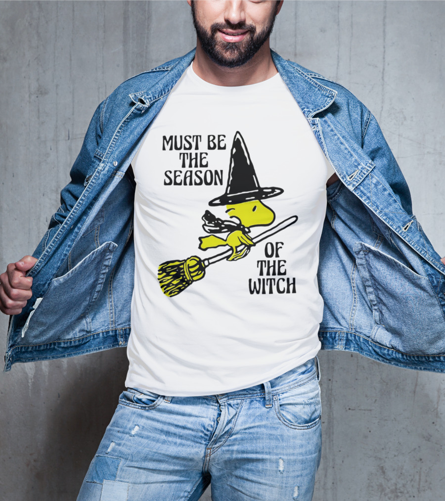 Must Be The Season Of The Witch Halloween Woodstock Peanuts Broomstick T-Shirt