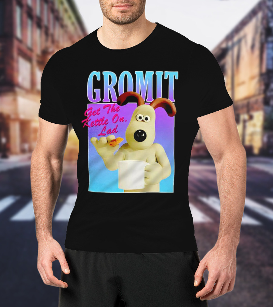 Gromit Get The Kettle On Lad With Tea And Biscuit T-Shirt