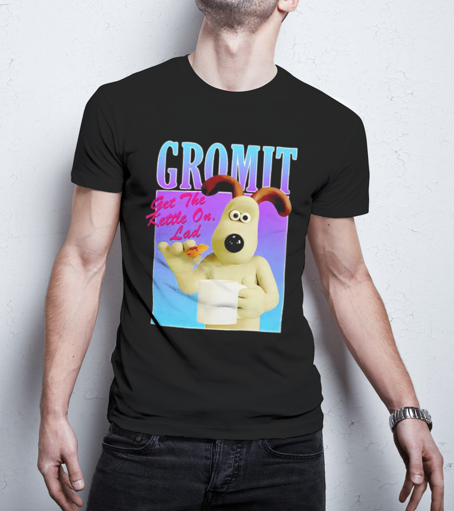 Gromit Get The Kettle On Lad With Tea And Biscuit T-Shirt