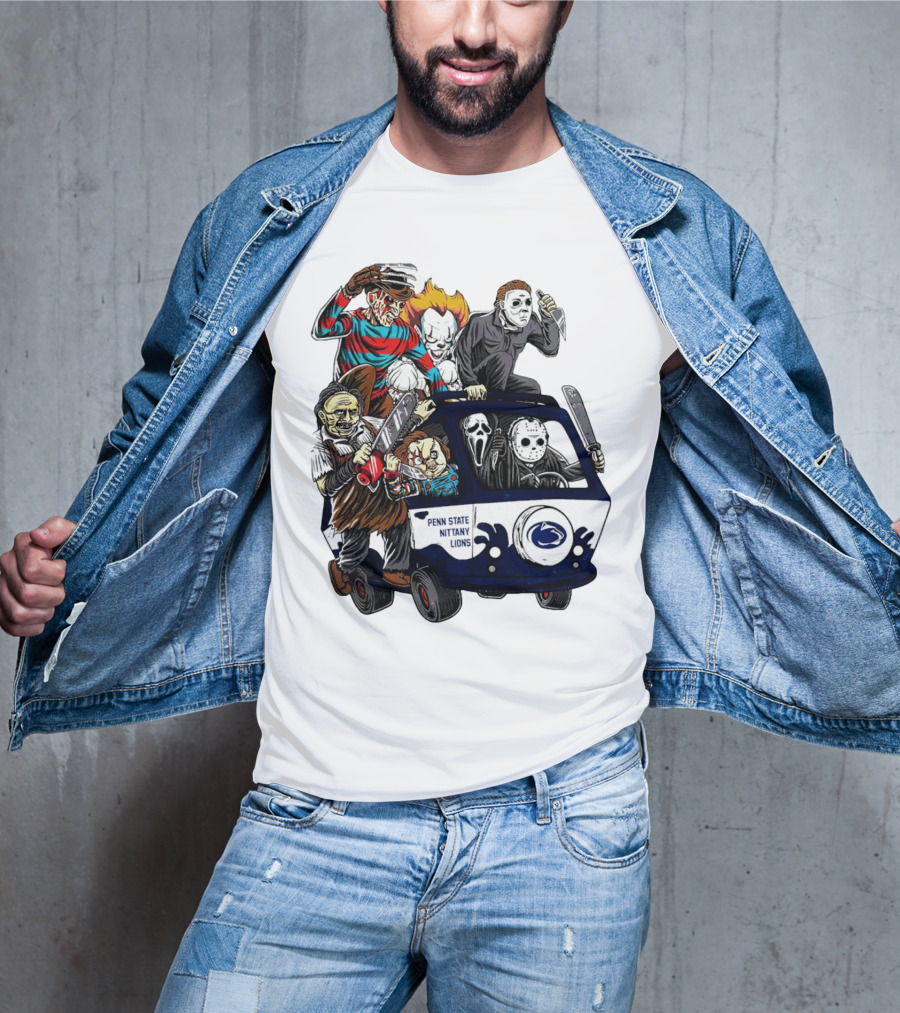 Penn State Nittany Lions Horror Movie Characters Halloween Bus T-Shirt