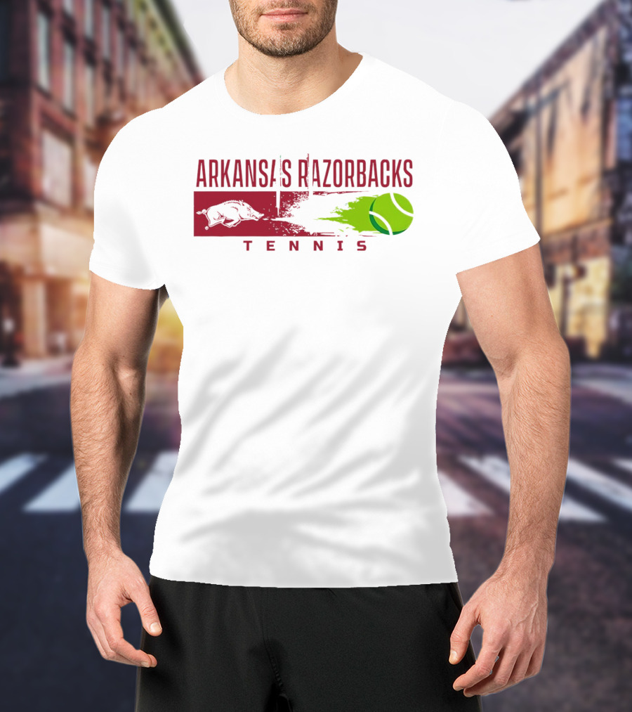 Arkansas Razorbacks Tennis Neon Green Ball And Hog T-Shirt