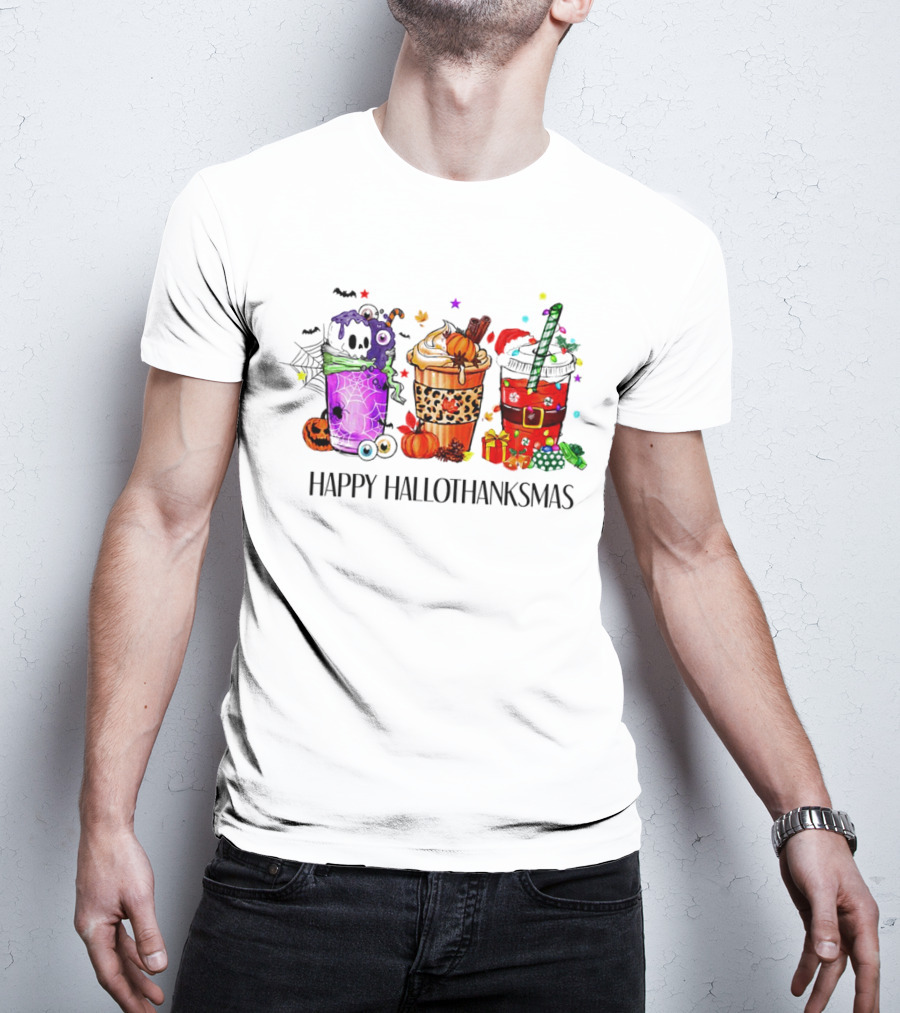 Happy Hallothanksmas With Spooky Fall And Festive Latte Trio T-Shirt