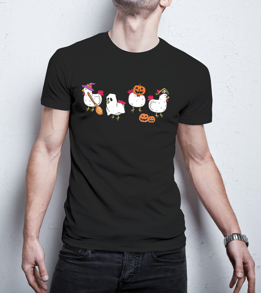 Halloween Chickens In Costumes With Pumpkins T-Shirt