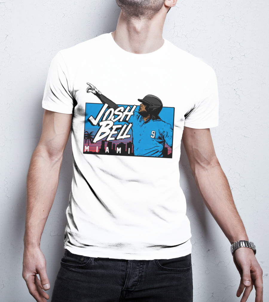 Josh Bell Miami Skyline Baseball Sunset T-Shirt