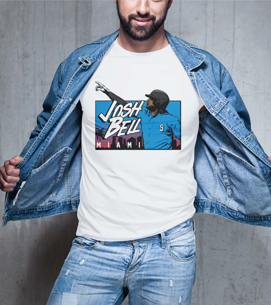 Josh Bell Miami Skyline Baseball Sunset T-Shirt