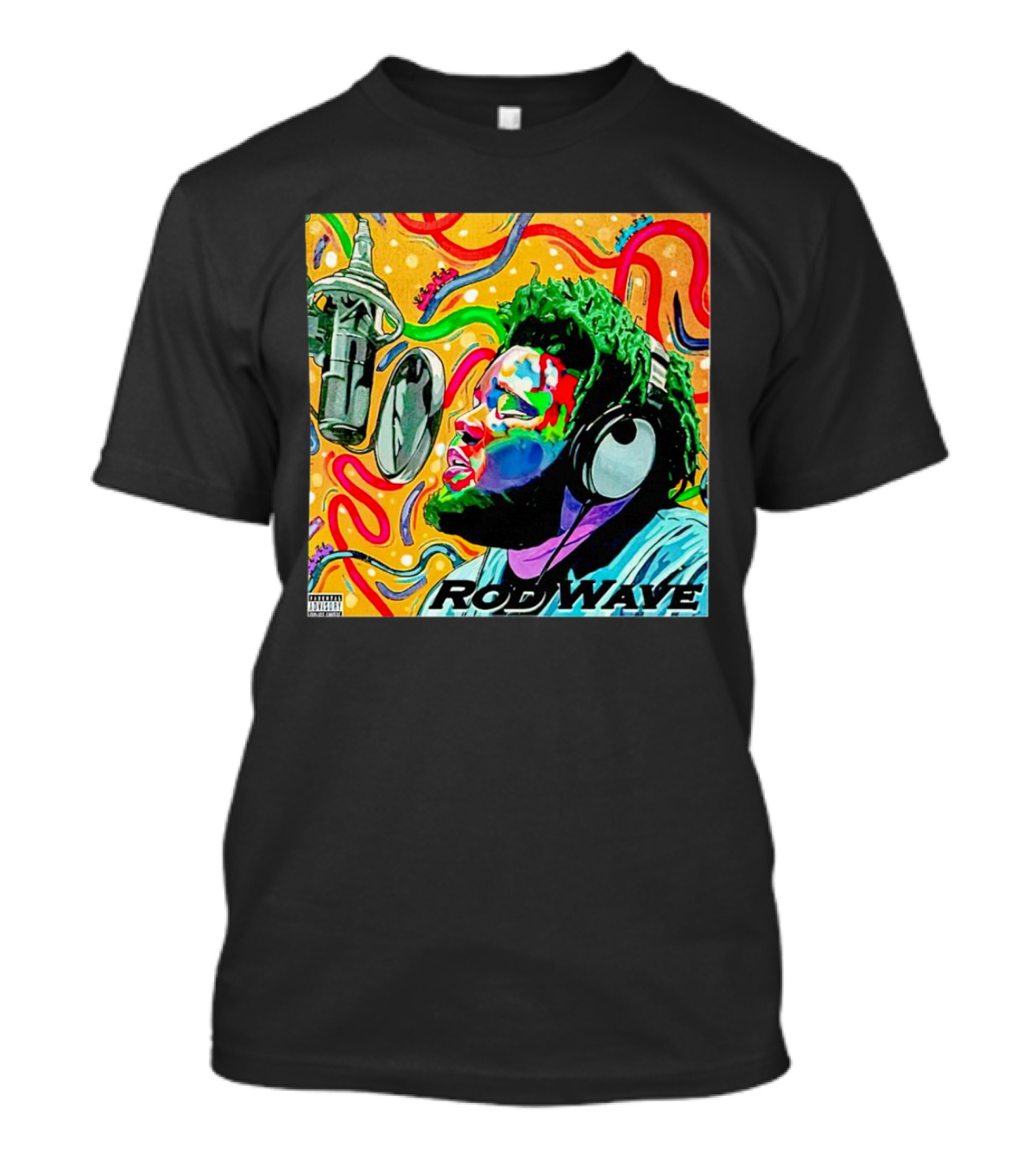 Rod Wave Vintage Colorful Microphone Headphones Psychedelic Art Album Cover T-Shirt