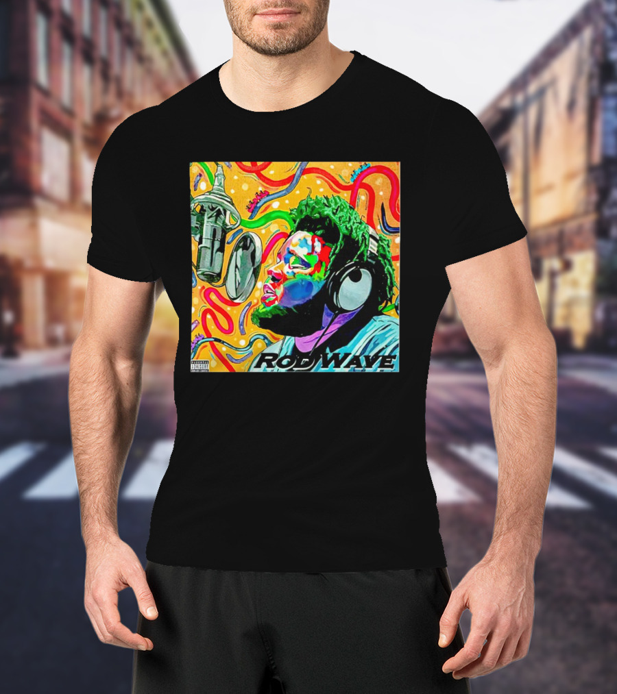 Rod Wave Vintage Colorful Microphone Headphones Psychedelic Art Album Cover T-Shirt