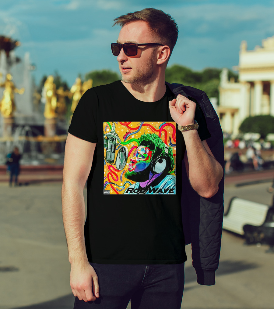 Rod Wave Vintage Colorful Microphone Headphones Psychedelic Art Album Cover T-Shirt