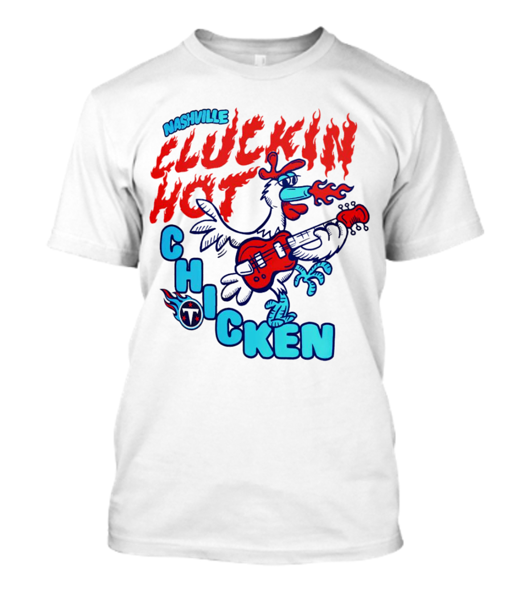 Nashville Cluckin Hot Chicken Tennessee Titans Guitar Rooster T-Shirt