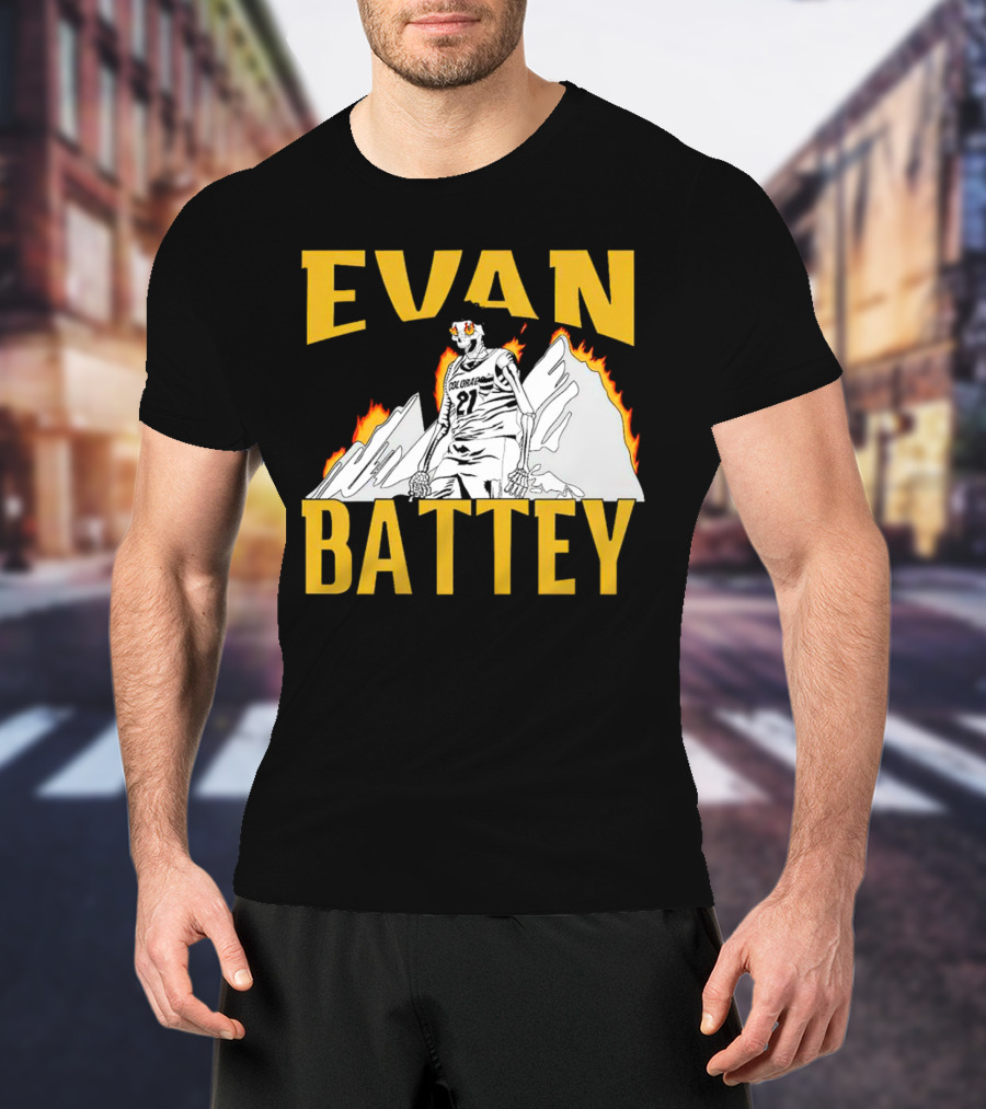 Evan Battey Colorado Buffaloes Basketball 21 Mountain Flames T-Shirt