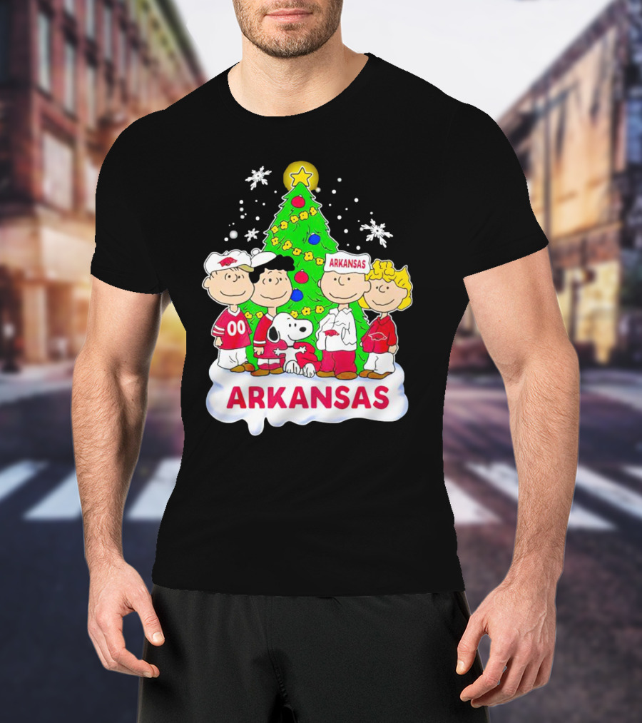 Peanuts Characters Arkansas Razorbacks Christmas Tree T-Shirt