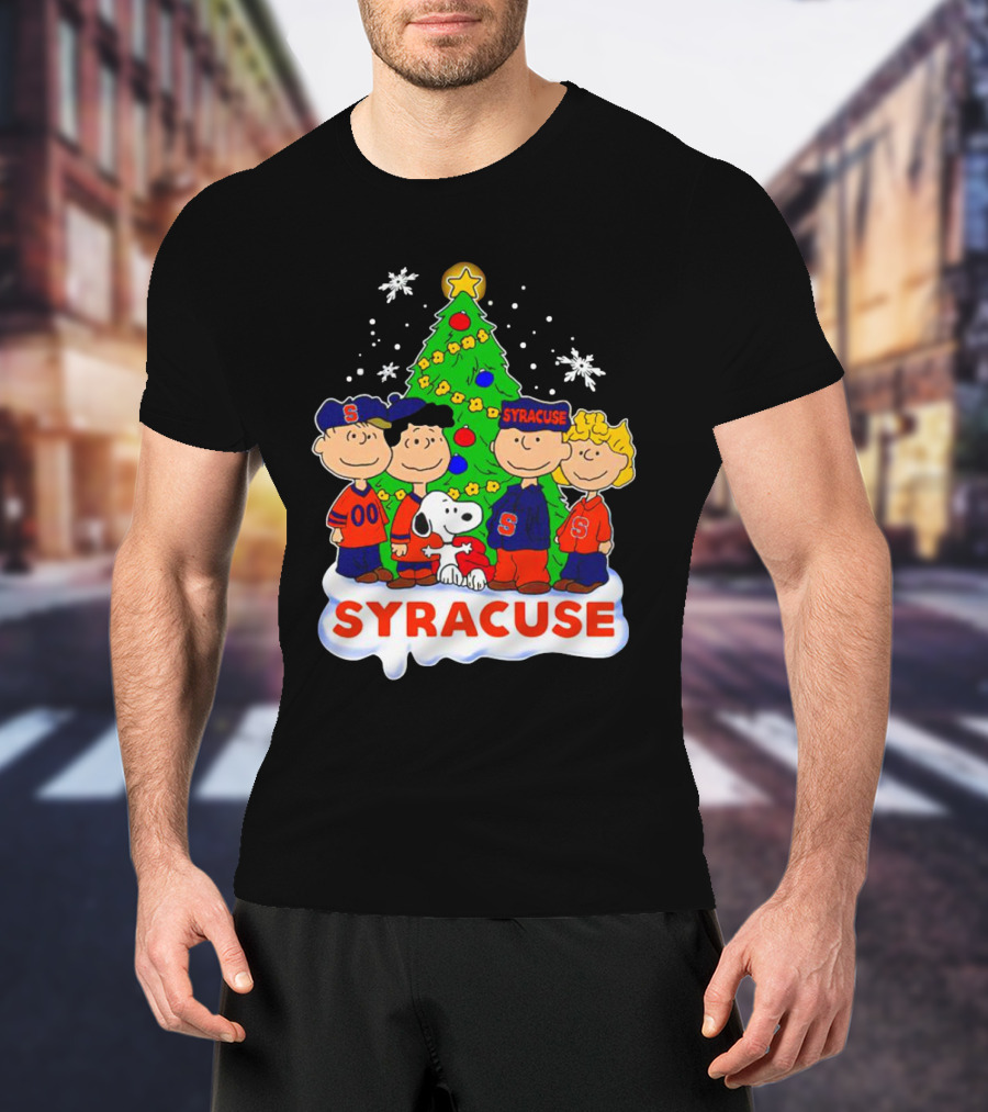 Peanuts Characters Christmas Tree Syracuse Orange Football Snowflakes T-Shirt