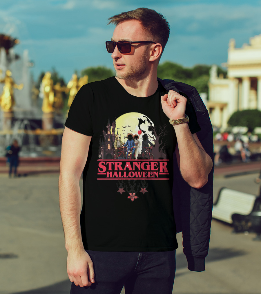 Stranger Halloween Full Moon Scary Characters Horror Movie Background T-Shirt