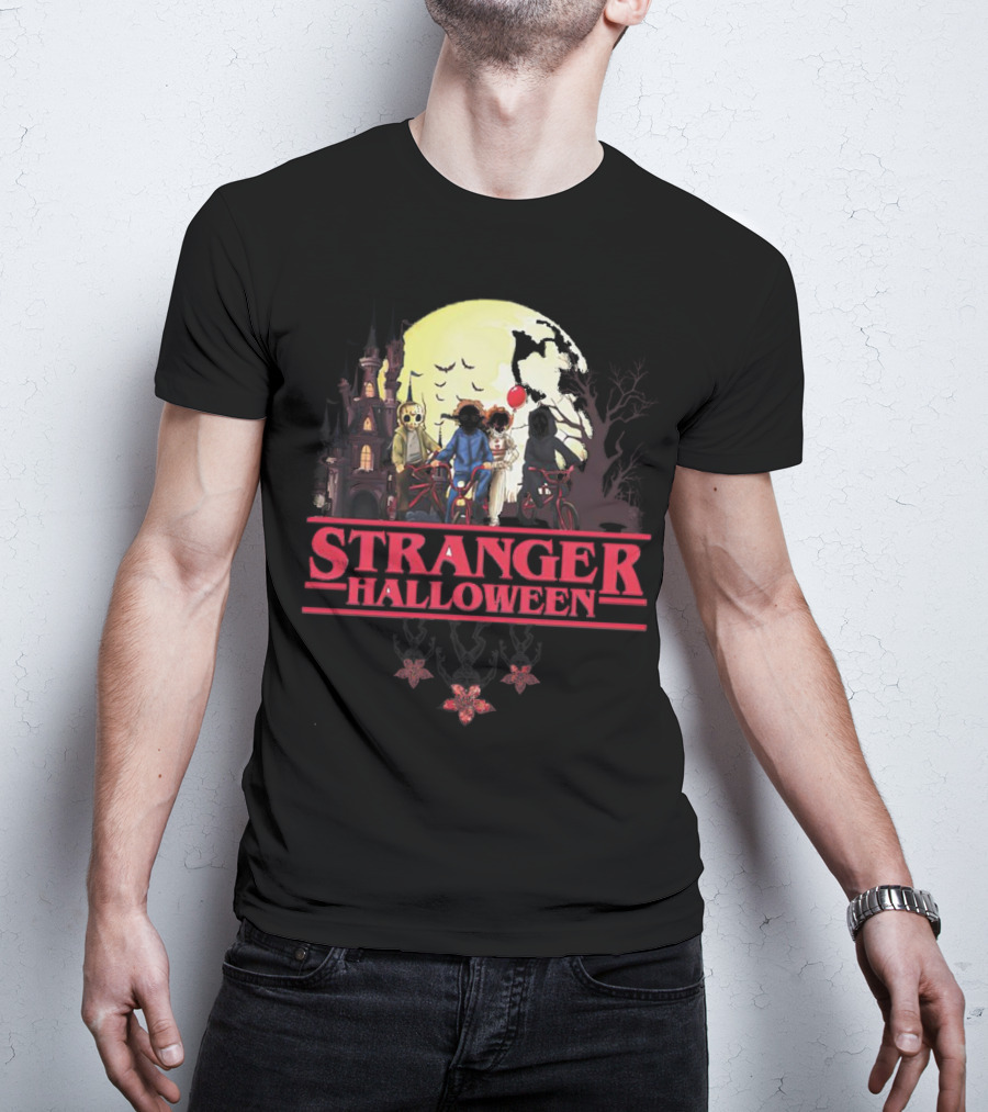 Stranger Halloween Full Moon Scary Characters Horror Movie Background T-Shirt