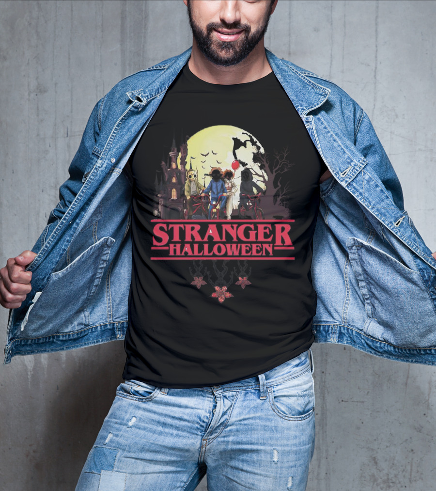 Stranger Halloween Full Moon Scary Characters Horror Movie Background T-Shirt