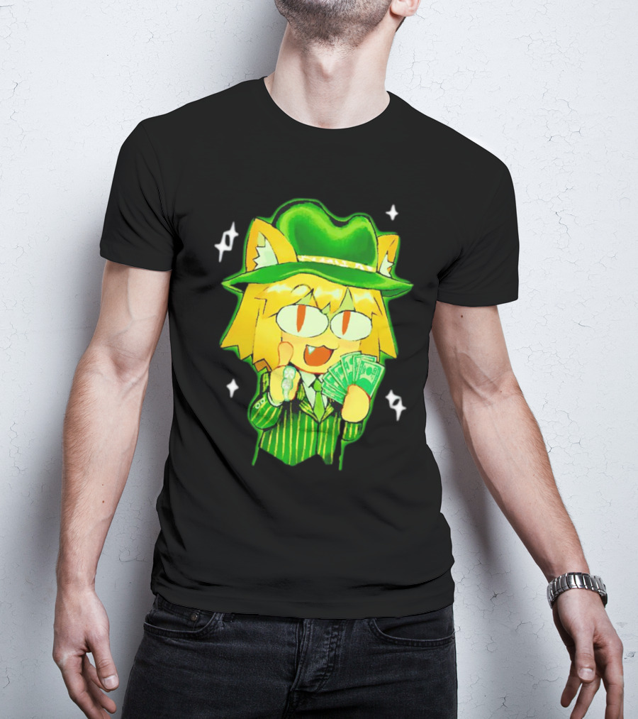 Sunny Waifu Gangster Neco-Arc Anime Cat Character With Money And Green Hat T-Shirt