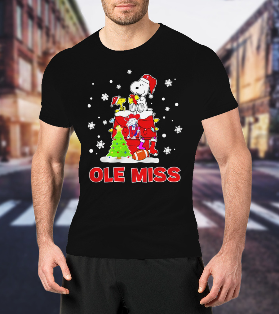 Ole Miss Snoopy Christmas Football Holiday Celebration Snowflakes T-Shirt