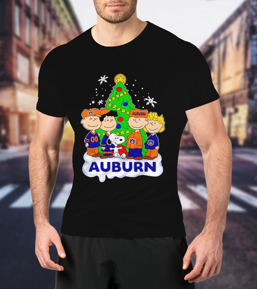 Auburn Tigers Peanuts Characters Christmas Tree Snoopy Charlie Brown Woodstock T-Shirt