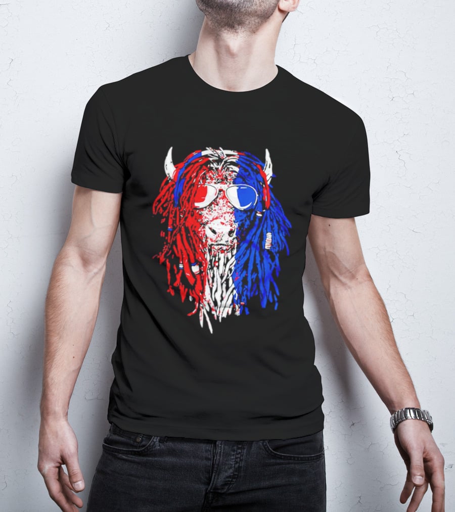 Buffalo Soldier Rasta Red Blue Bison Sunglasses Dreadlocks T-Shirt
