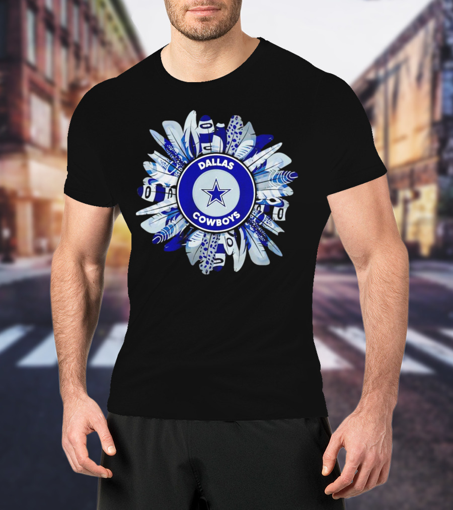 Dallas Cowboys Star Logo With Blue And White Feather Circle T-Shirt