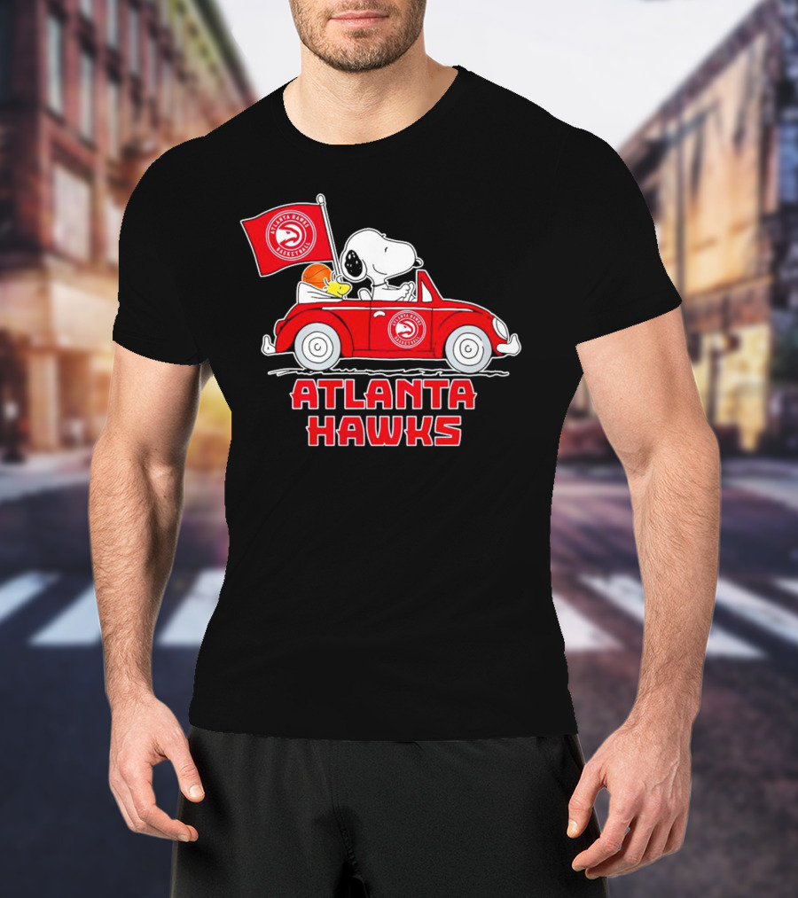 Atlanta Hawks Basketball Snoopy Dog Driving Car Peanuts Sports Team Fan T-Shirt