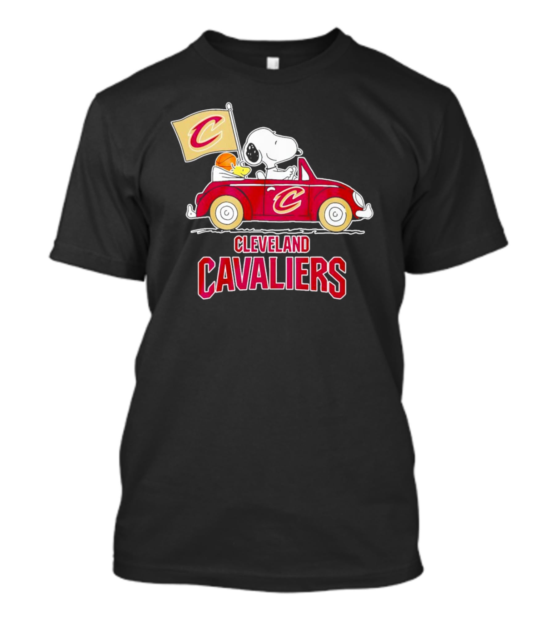 Cleveland Cavaliers Snoopy Driving Car With Basketball And Flag T-Shirt