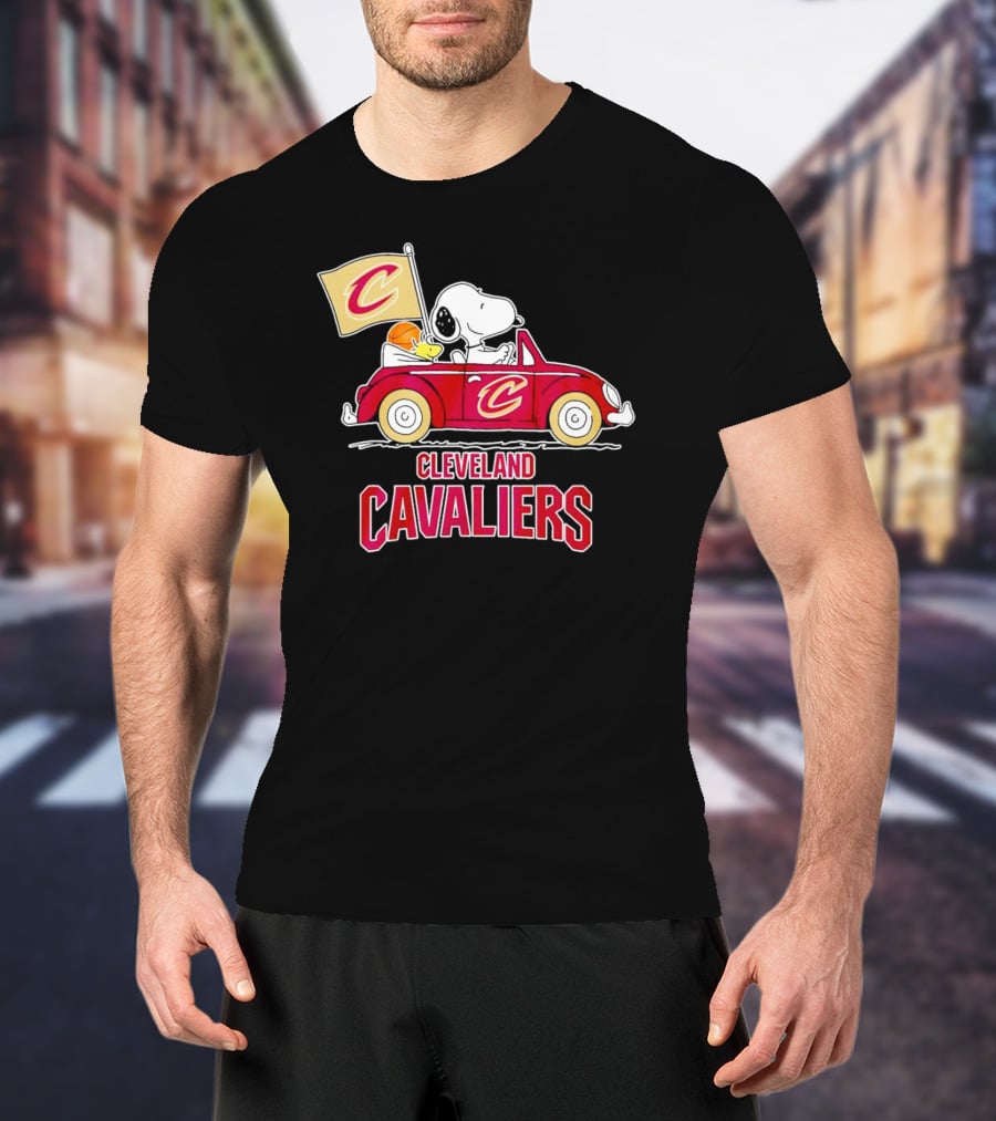 Cleveland Cavaliers Snoopy Driving Car With Basketball And Flag T-Shirt
