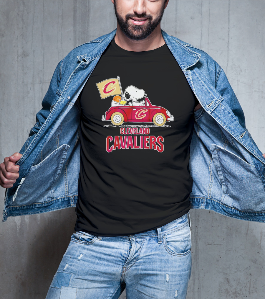 Cleveland Cavaliers Snoopy Driving Car With Basketball And Flag T-Shirt