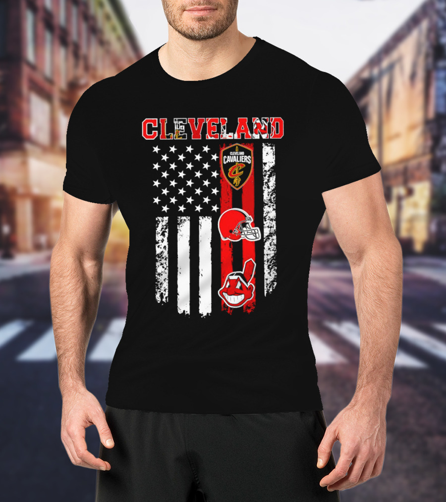 Cleveland Cavaliers Browns Guardians American Flag T-Shirt