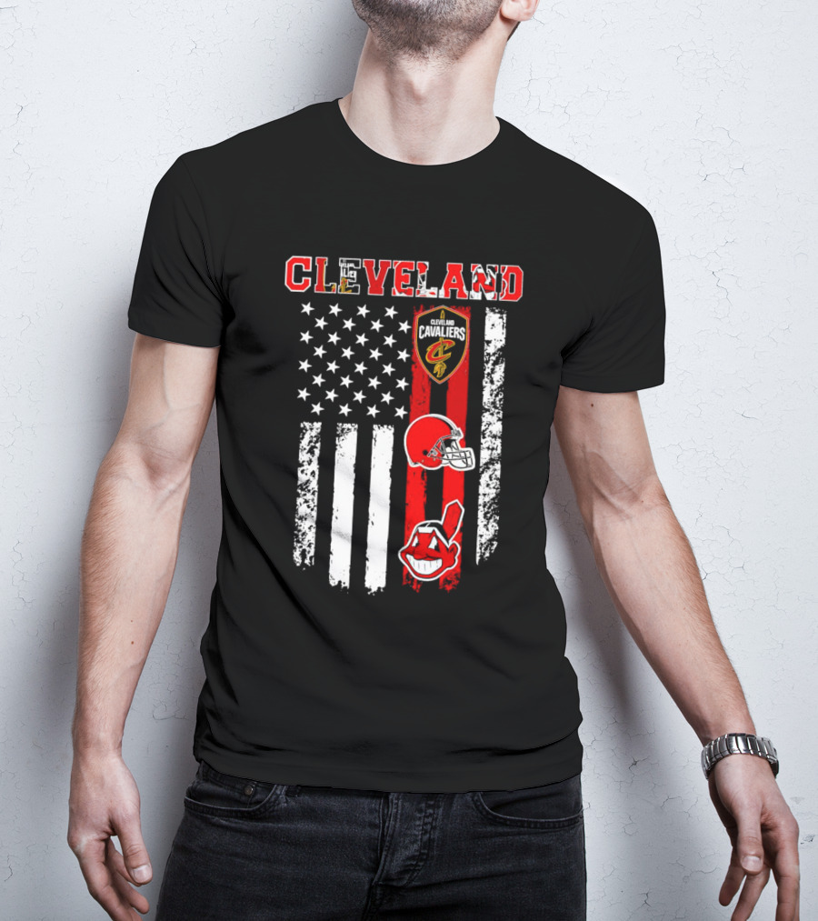 Cleveland Cavaliers Browns Guardians American Flag T-Shirt