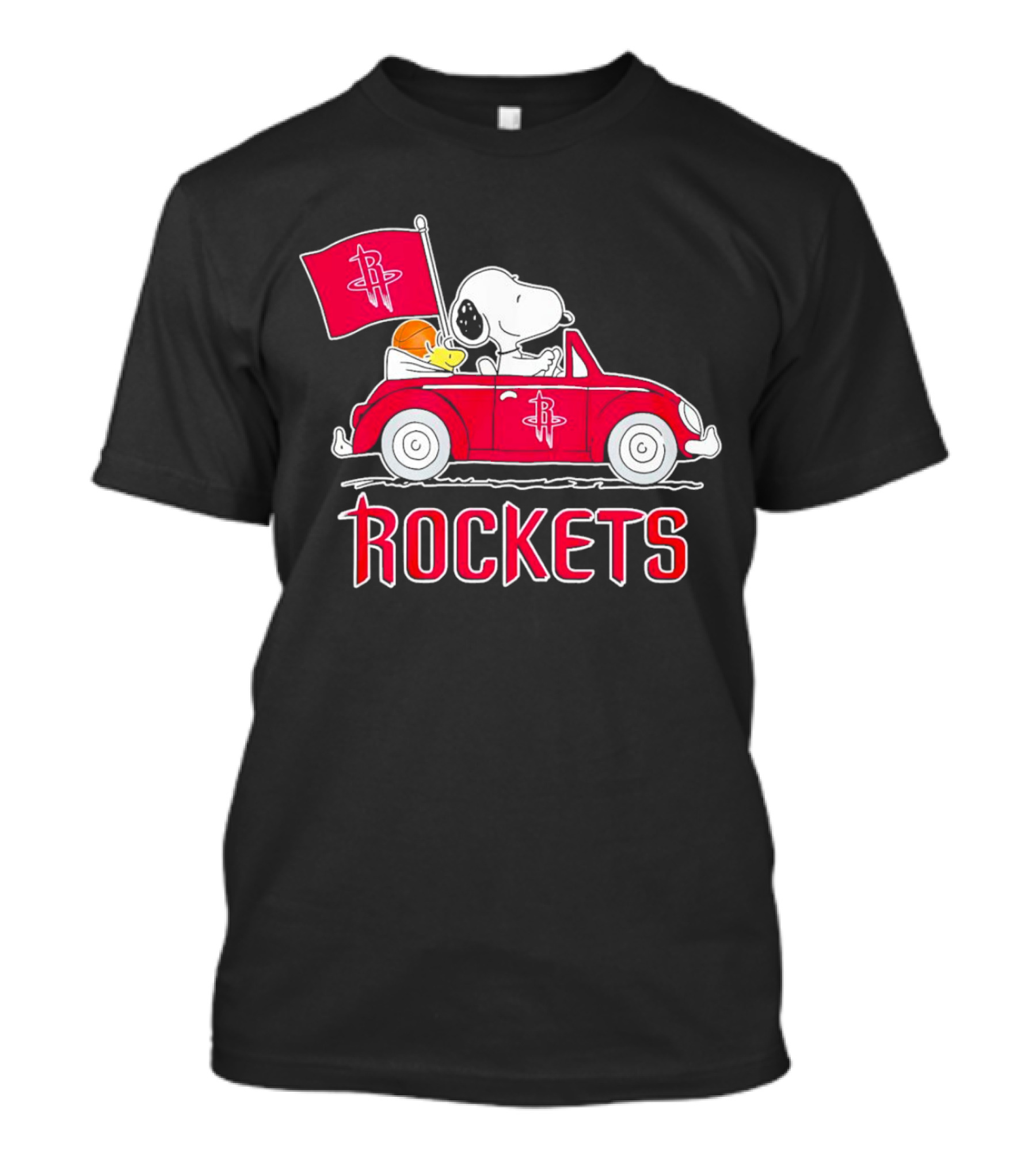 Rockets Snoopy Driving Red Car With Basketball Flag T-Shirt