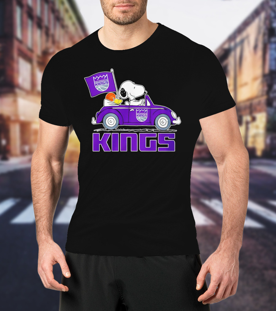 Sacramento Kings Snoopy Dog Driving Car With Flag And Basketball T-Shirt