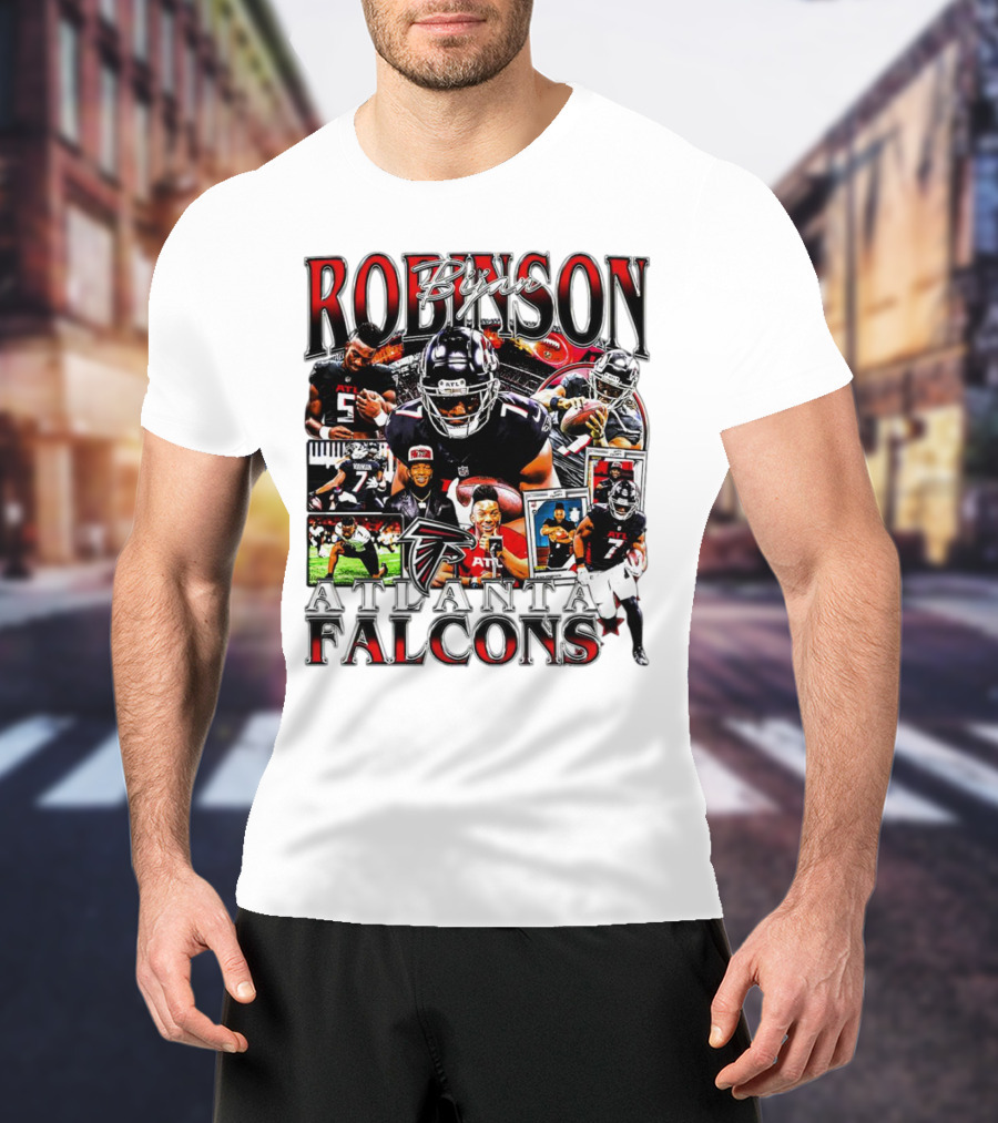 Bijan Robinson Atlanta Falcons Collage With Falcons Logo And Player Images T-Shirt