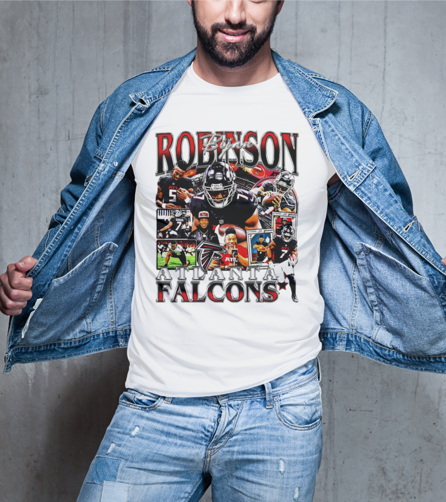 Bijan Robinson Atlanta Falcons Collage With Falcons Logo And Player Images T-Shirt