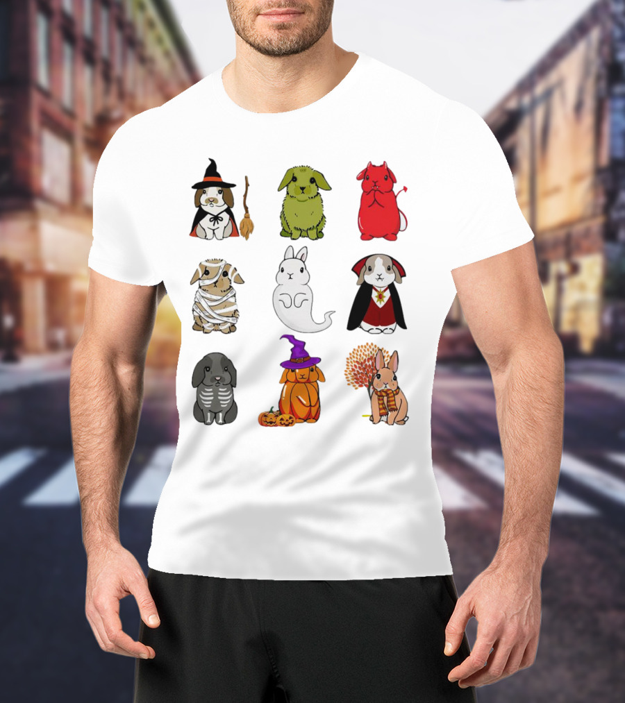 Bunny Witch Mummy Ghost Vampire Skeleton Pumpkin Bat Cute Halloween T-Shirt