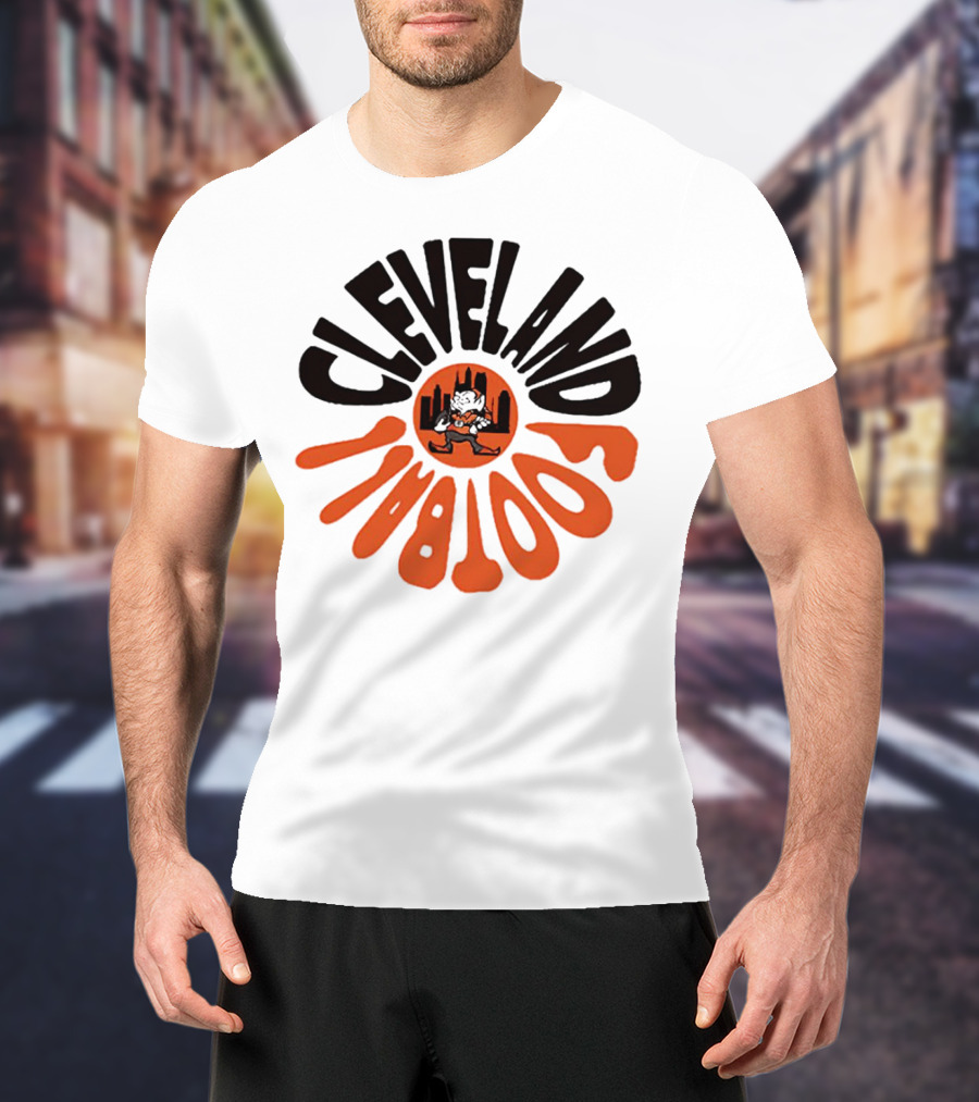 Cleveland Browns Football Retro Logo With Elf And Skyline T-Shirt