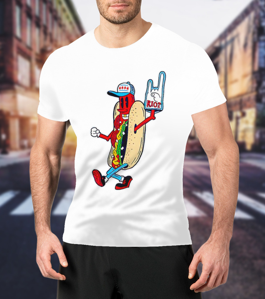 Hotdog Riot Fest Rock On Sausage Icon With Foam Hand T-Shirt